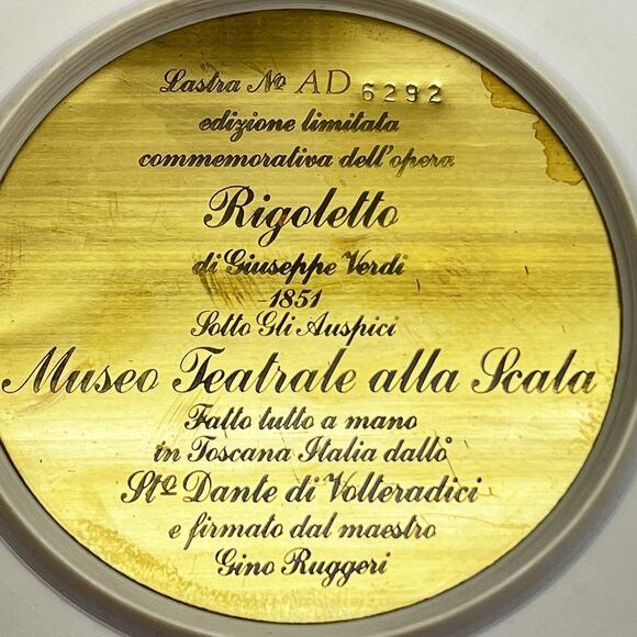 Alabaster Collector Plate Rigoletto by Gino Ruggeri No. AD 6292 Italian Opera - Picture 6 of 7